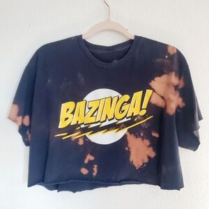 Upcycled Bazinga! Custom One Of A Kind Distressed Bleached Cropped Graphic Tee